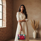 Classic Barrel-Shaped Handbag in PU Leather Featuring  All-Over Colorful Floral Print Yoycol
