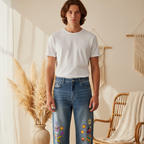 Unisex Heavyweight Denim Jeans Featuring a 90s-Inspired Sun-Faded Wash