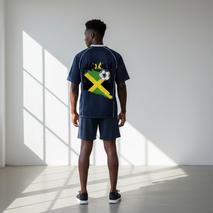 Jamaica Flag Themed Unisex Stripe Collared Soccer Jersey