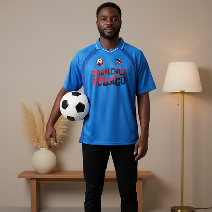 Unisex Trinidad Flag Themed Graphic Striped V-Neck Soccer Jersey