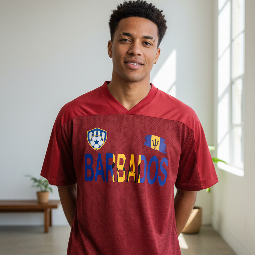 Barbados Flag Themed Unisex Oversized Mesh V-Neck Soccer Jersey