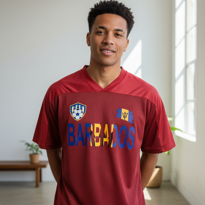 Barbados Flag Themed Unisex Oversized Mesh V-Neck Soccer Jersey