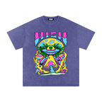 Unisex Oversized Cotton T-Shirt with Graphic Alien Art in Snow Wash