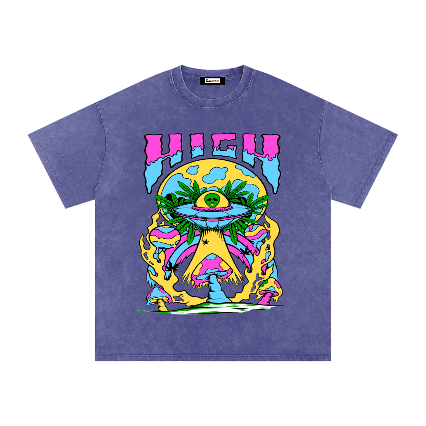 Graphic Alien Art Unisex Snow Washed Oversized Cotton T-Shirt