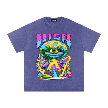 Graphic Alien Art Unisex Snow Washed Oversized Cotton T-Shirt