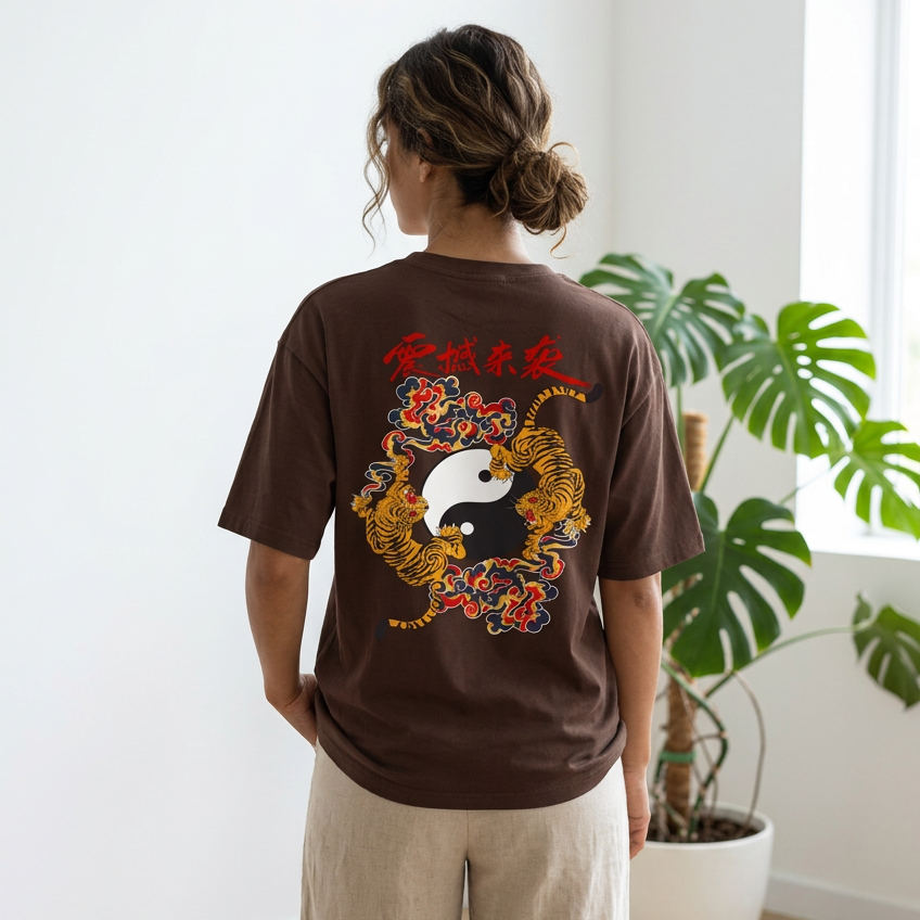 Ying and Yang Graphic Tiger Unisex Seamless Unisex T-Shirt