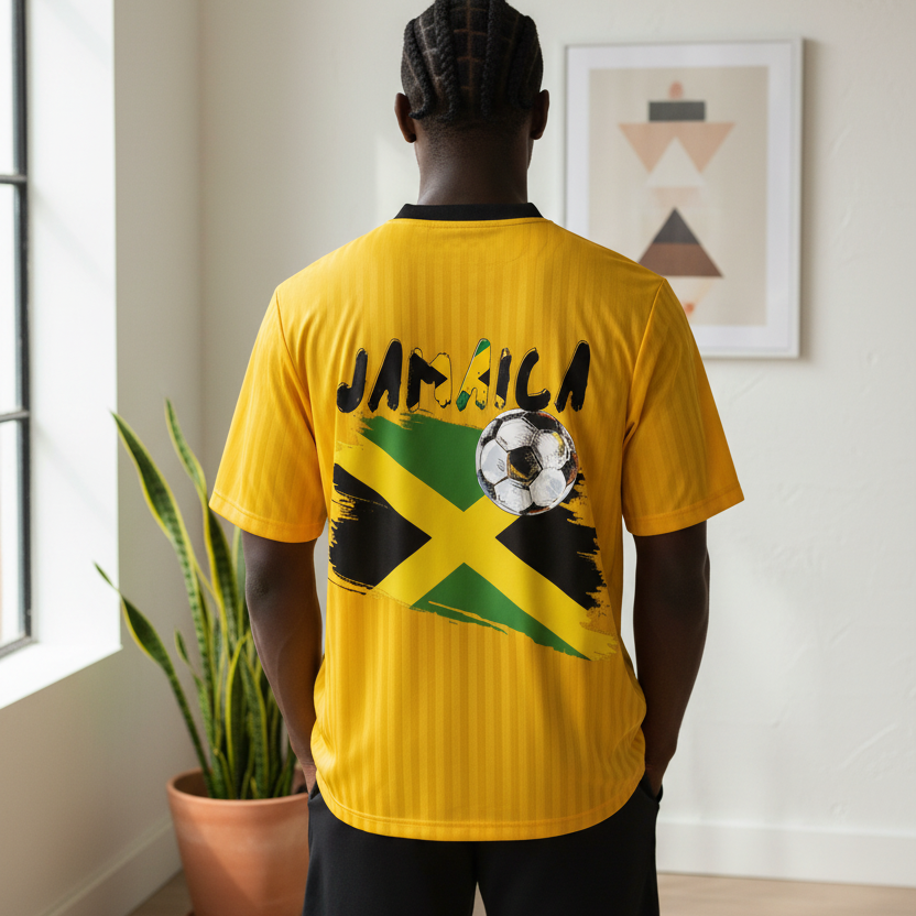 Jamaican Flag Themed Unisex Graphic Contrast Collar Striped Soccer Jersey