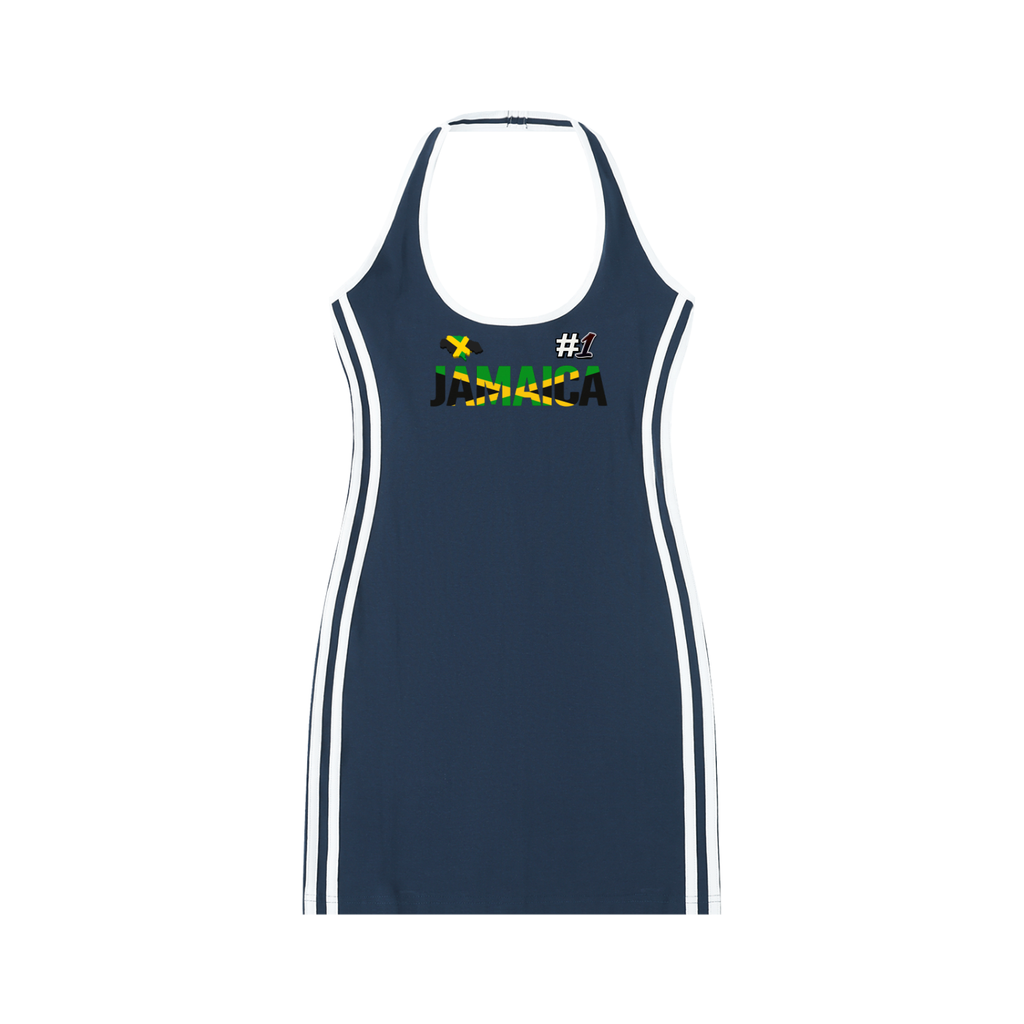 Women's Jamaica Flag-Themed Halter Dress with Binding Details