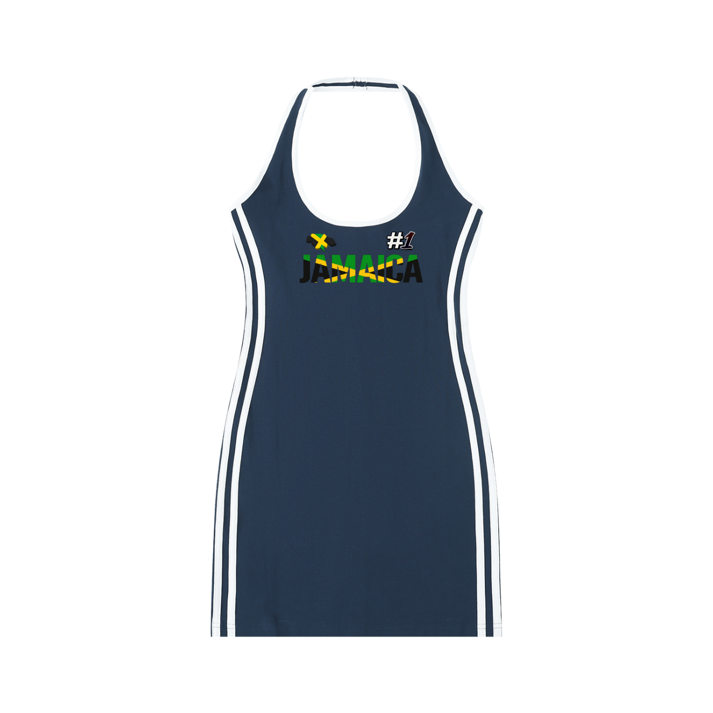 Women's Jamaica Flag-Themed Halter Dress with Binding Details