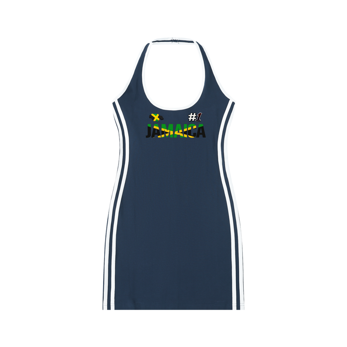 Women's Jamaica Flag-Themed Halter Dress with Binding Details