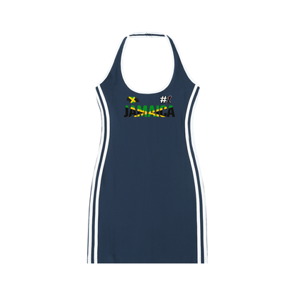 Women's Jamaica Flag-Themed Halter Dress with Binding Details
