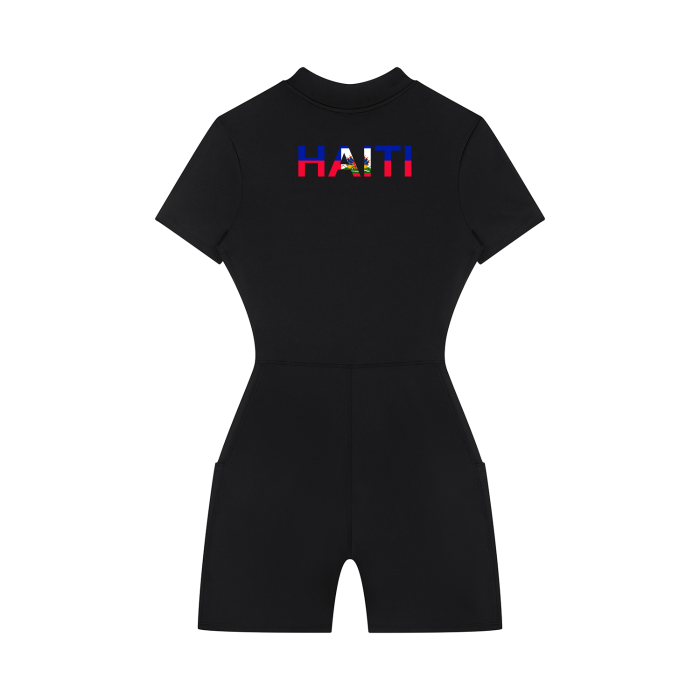 Haiti Flag Themed Women's Quarter-Zip Short Sleeve Romper