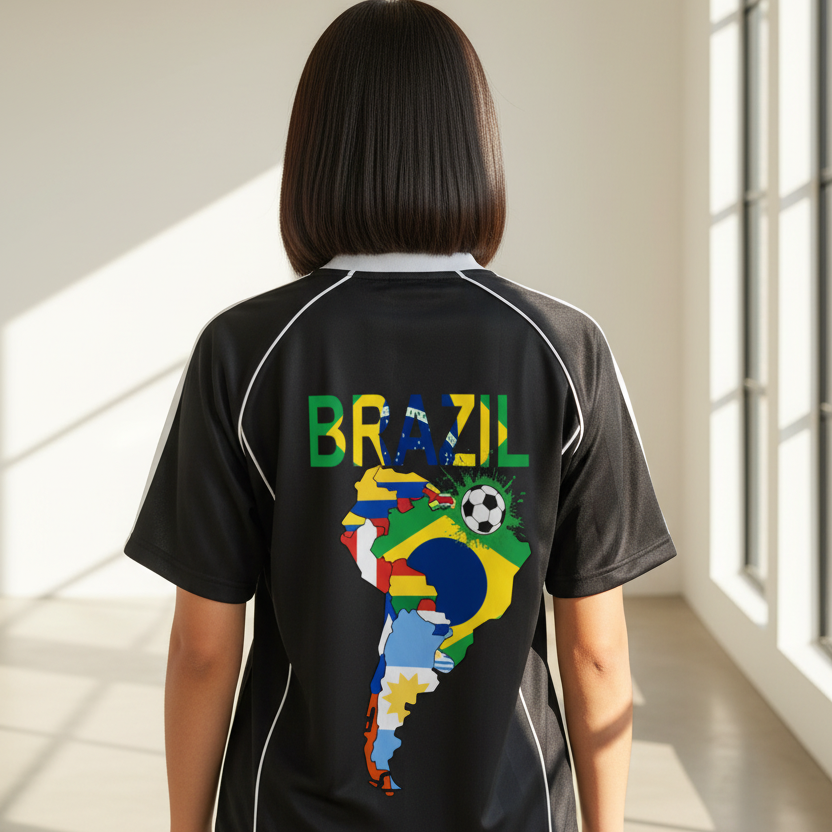 Brazil Flag Themed Graphic Shadow Stripe Collared Soccer Unisex Jersey ODMPOD