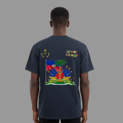 Haiti Flag Themed Vintage Wash Cotton Graphic Unisex T-Shirt