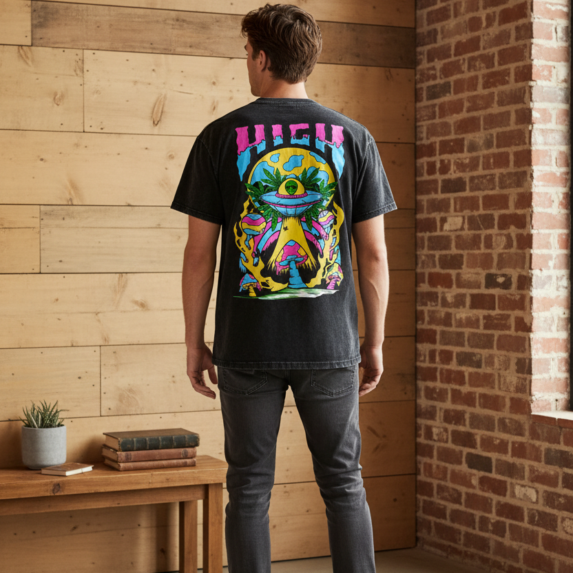 Graphic Alien Art Unisex Snow Washed Oversized Cotton T-Shirt