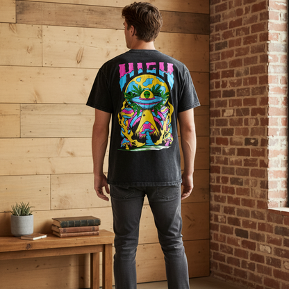 Graphic Alien Art Unisex Snow Washed Oversized Cotton T-Shirt
