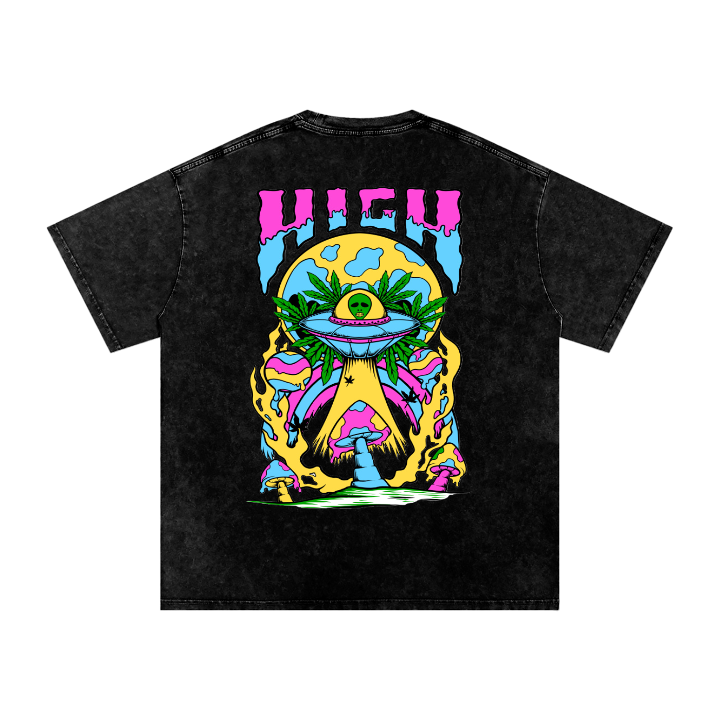 Graphic Alien Art Unisex Snow Washed Oversized Cotton T-Shirt