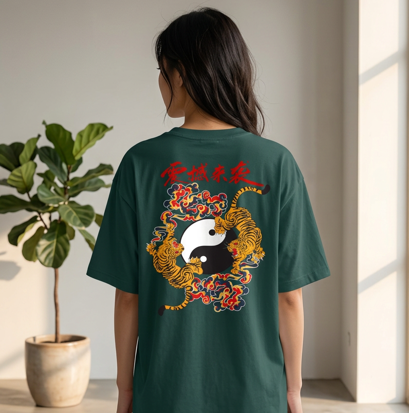 Ying and Yang Graphic Tiger Unisex Seamless Unisex T-Shirt
