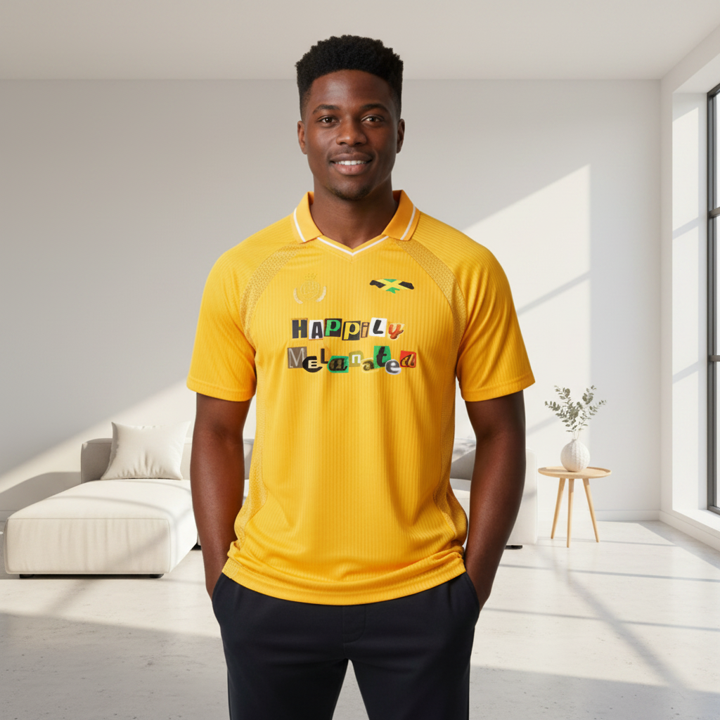 Jamaica Themed Graphic Striped V-Neck Soccer Jersey