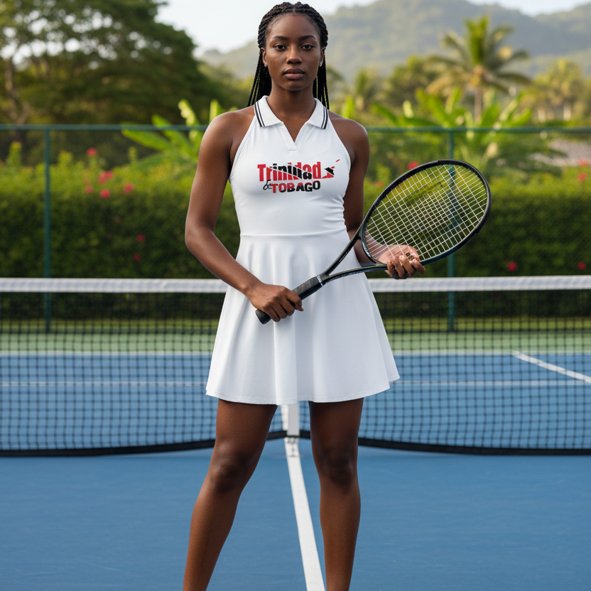Trinidad Flag Themed Women's Collared Halter A-Line Tennis Dress