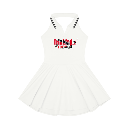 Women's A-Line Tennis Dress with Collared Halter Neckline and Trinidadian Flag Motif