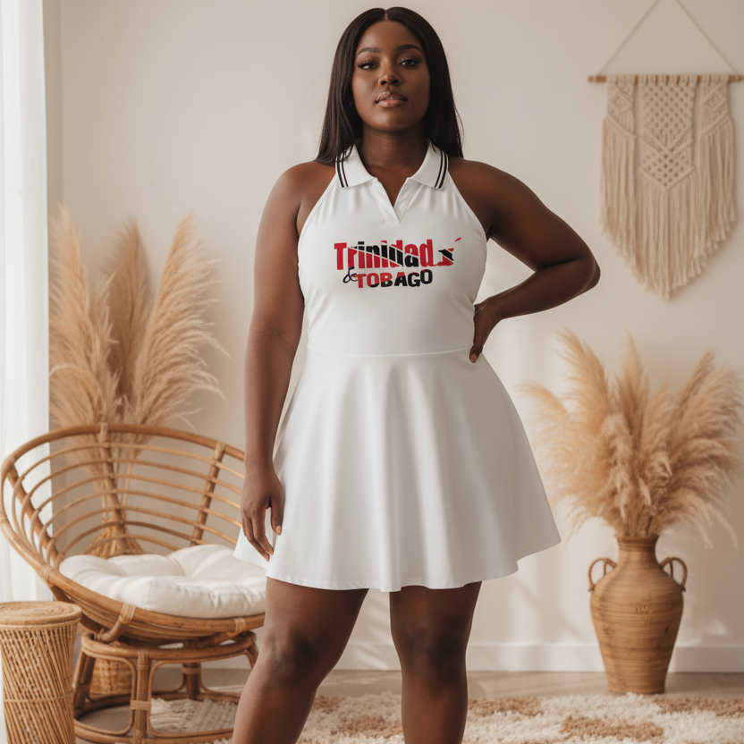 Trinidad Flag Themed Women's Collared Halter A-Line Tennis Dress