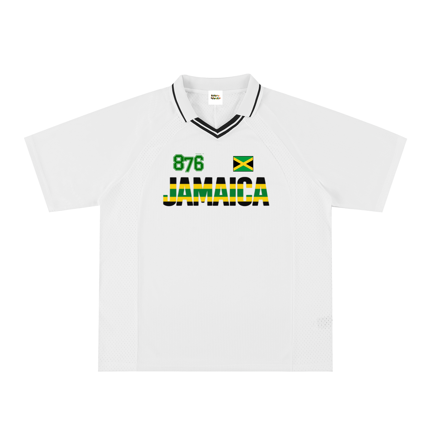 Jamaican Pride, Flag Themed Graphic V-Neck Collared  Unisex Soccer Jersey