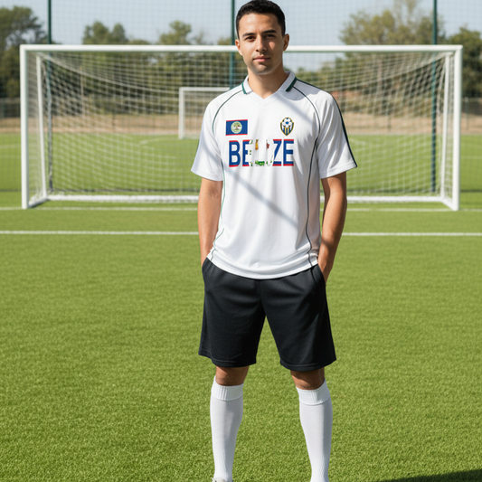 Belize Flag Themed Shadow Stripe Collared Soccer Graphic Unisex Jersey
