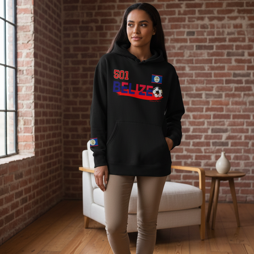 Belize Flag Themed Graphic Unisex Oversize Fleeced Hoodie