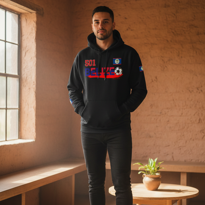 Belize Flag Themed Graphic Unisex Oversize Fleeced Hoodie