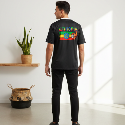Ethiopia Flag Themed Graphic Stripe Collared Soccer Jersey