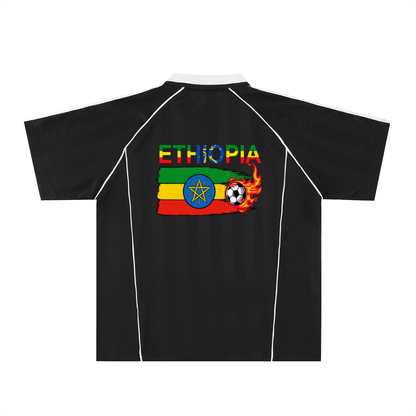 Ethiopia Flag Themed Graphic Stripe Collared Soccer Jersey