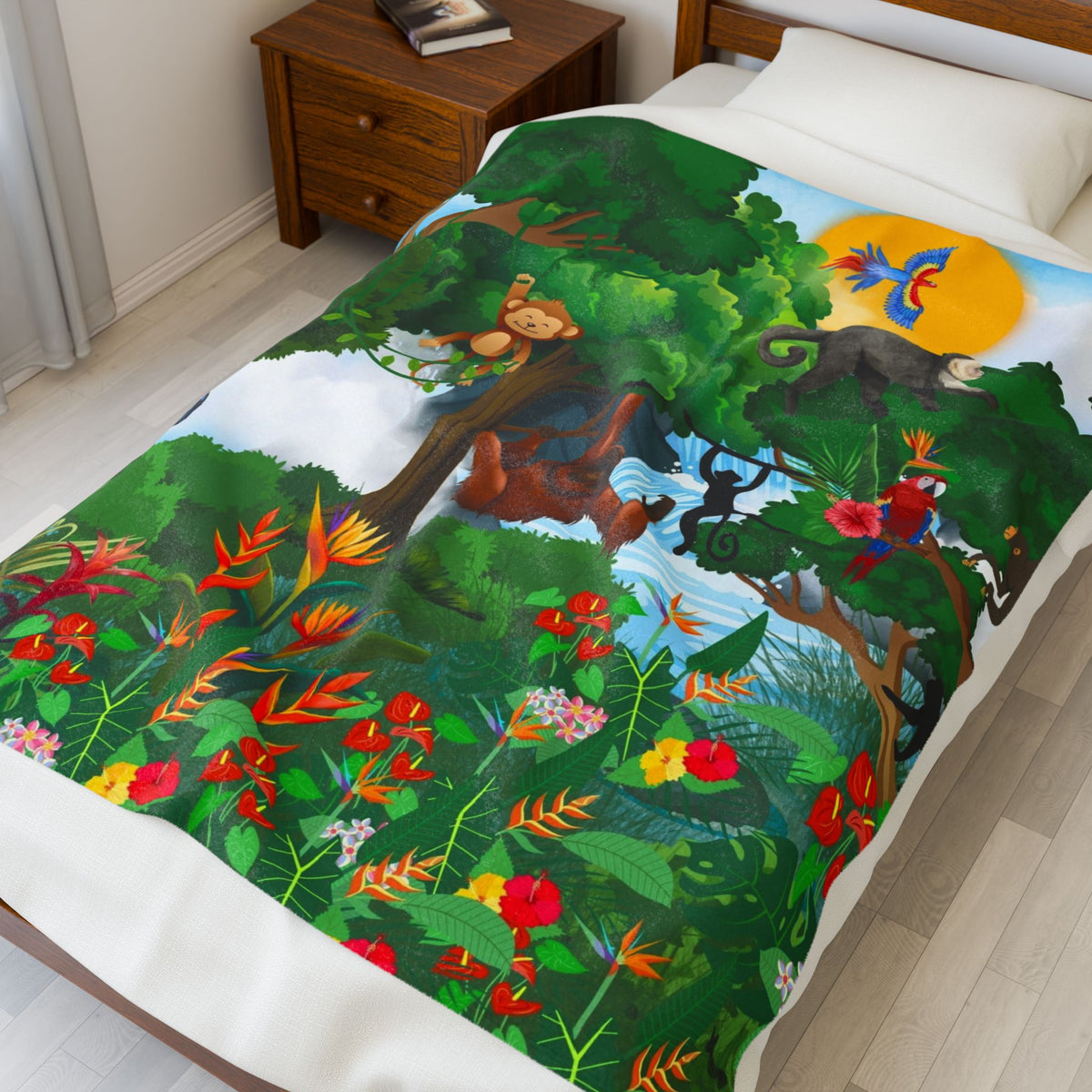 Jungle Adventure Velveteen Plush Blanket - Soft and Cozy for Kids and Adults Printify