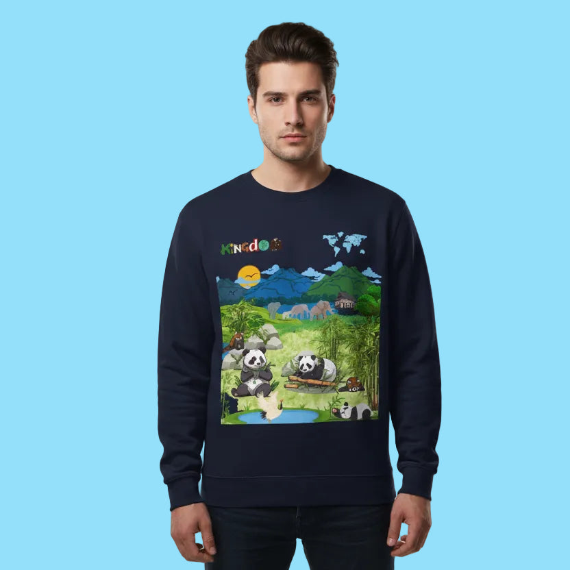 Panda Kingdom Crewneck Sweatshirt — Scenic Bamboo Forest Graphic