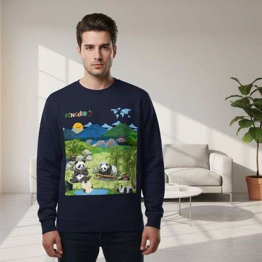 Panda Kingdom Crewneck Sweatshirt — Scenic Bamboo Forest Graphic