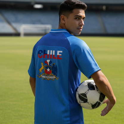 Chile Flag Themed Graphic Striped V-Neck Soccer Jersey