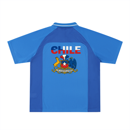 Chile Flag Themed Graphic Striped V-Neck Soccer Jersey