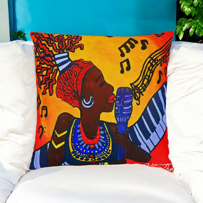 Musical Vibes Square Pillow | Colorful African American Art | Home Decor & Gifts