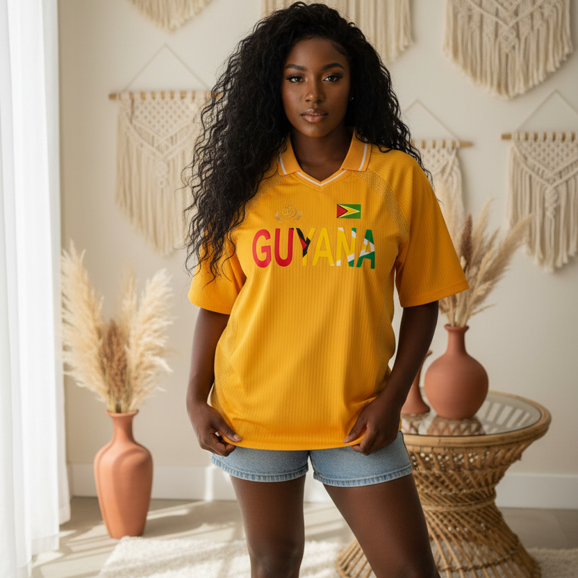 Guyana Flag Themed Unisex Graphic Striped V-Neck Soccer Jersey