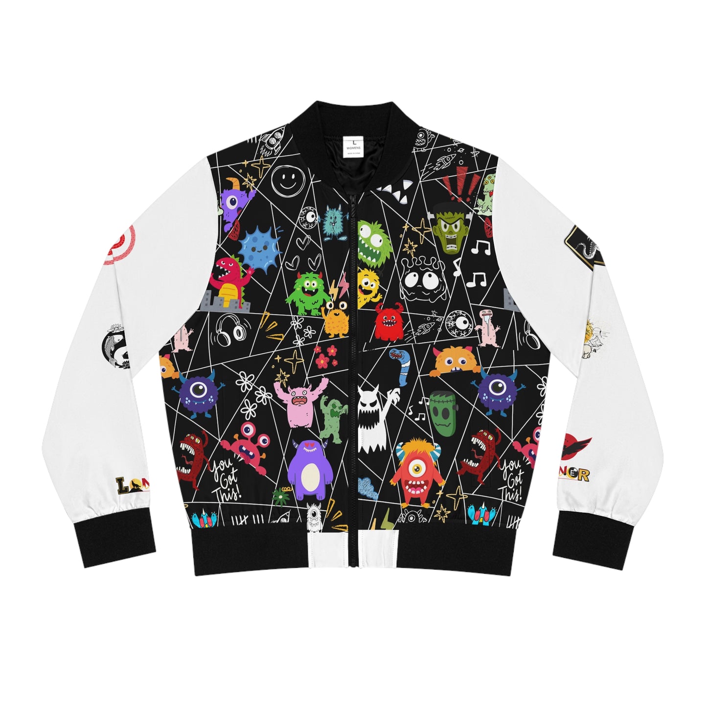 Monster Themed Cartoon Colorful Graphic Women's Jacket, Trendy Outerwear