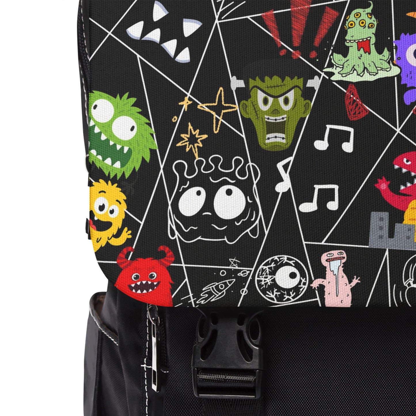 Monsters Cartoon Graphic Backpack — Colorful Shoulder Bag