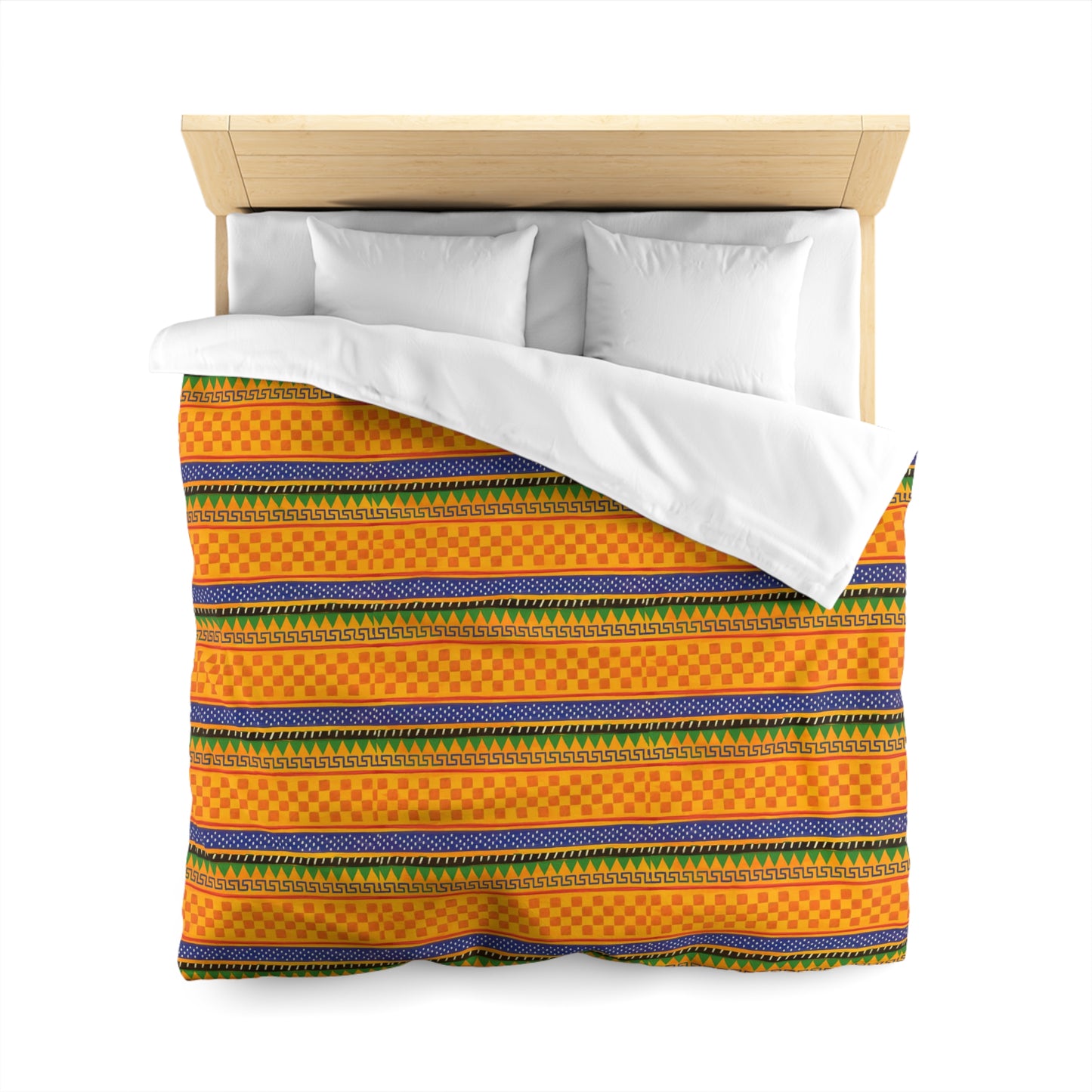 Striped Tribal Pattern Duvet Cover — Boho Orange Microfiber Bedding