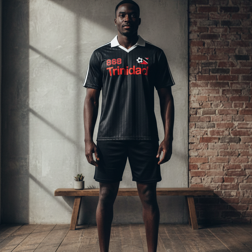 Trinidad Flag Themed Graphic Contrast Collar Striped Unisex Soccer Jersey