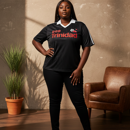Trinidad Flag Themed Graphic Contrast Collar Striped Unisex Soccer Jersey