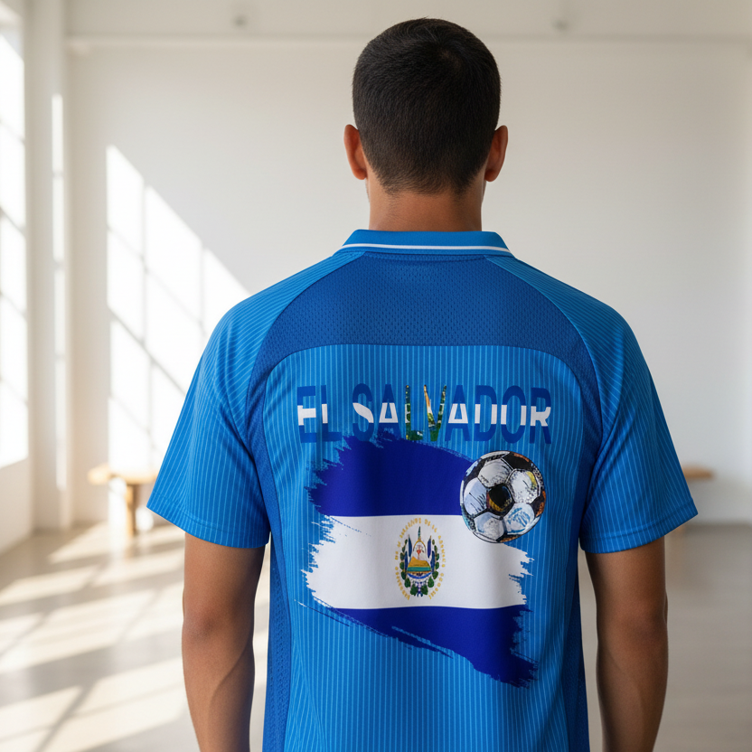 El Salvador Flag Themed Striped V-Neck Soccer Unisex Jersey