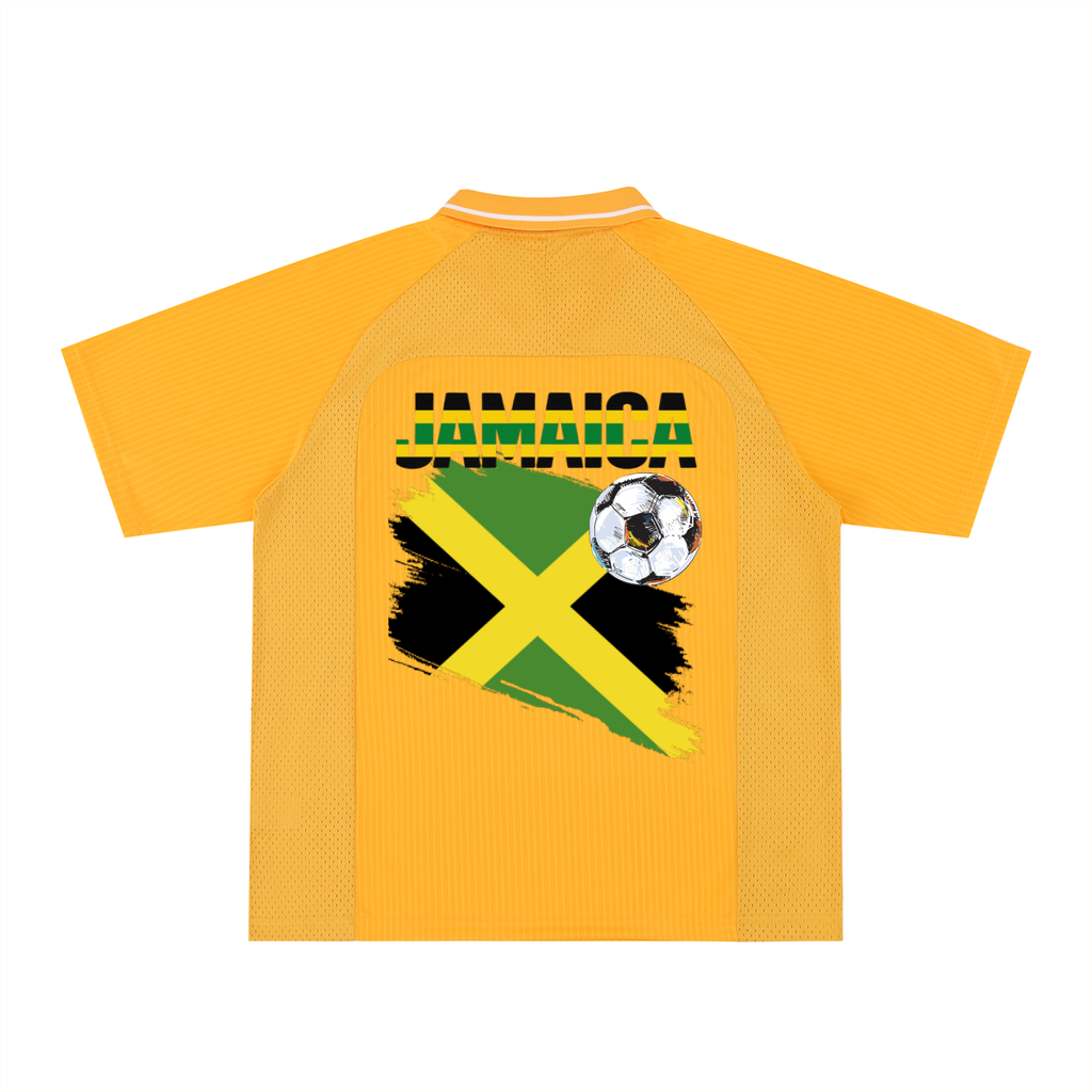 Jamaican Pride, Flag Themed Graphic V-Neck Collared  Unisex Soccer Jersey