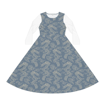 Elegant Women's Long Sleeve Dance Dress, Ballet Dress, Floral Print Dress, Dancewear
