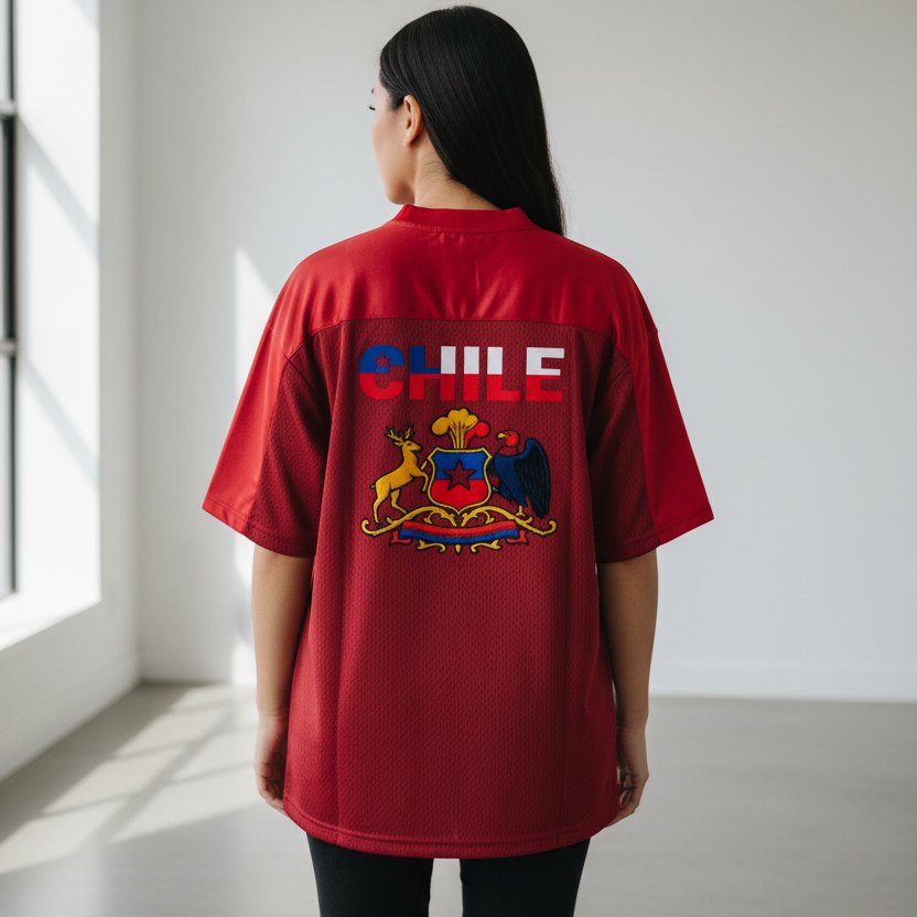 Chile Flag Themed Graphic Mesh V-Neck Soccer Jersey