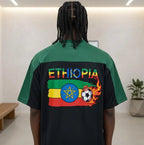 Ethiopia Flag Themed Graphic Mesh V-Neck Soccer Jersey