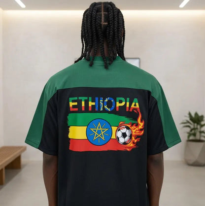 Ethiopia Flag Themed Graphic Mesh V-Neck Soccer Jersey